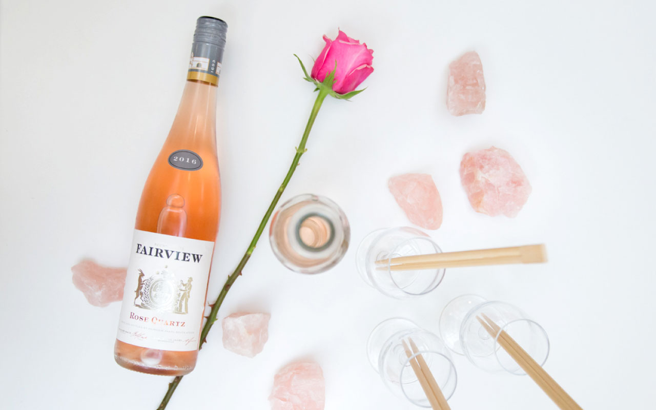 Fairview Rosé wine bottle on display